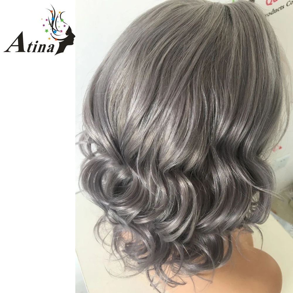 Buy Grey Silver Short Virgin Hair Wig 150 Density Lace Front Human Hair Wig