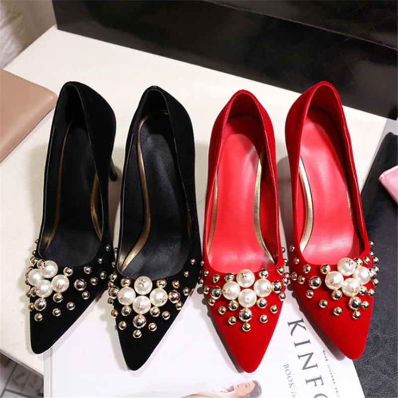 red pointed stiletto heels