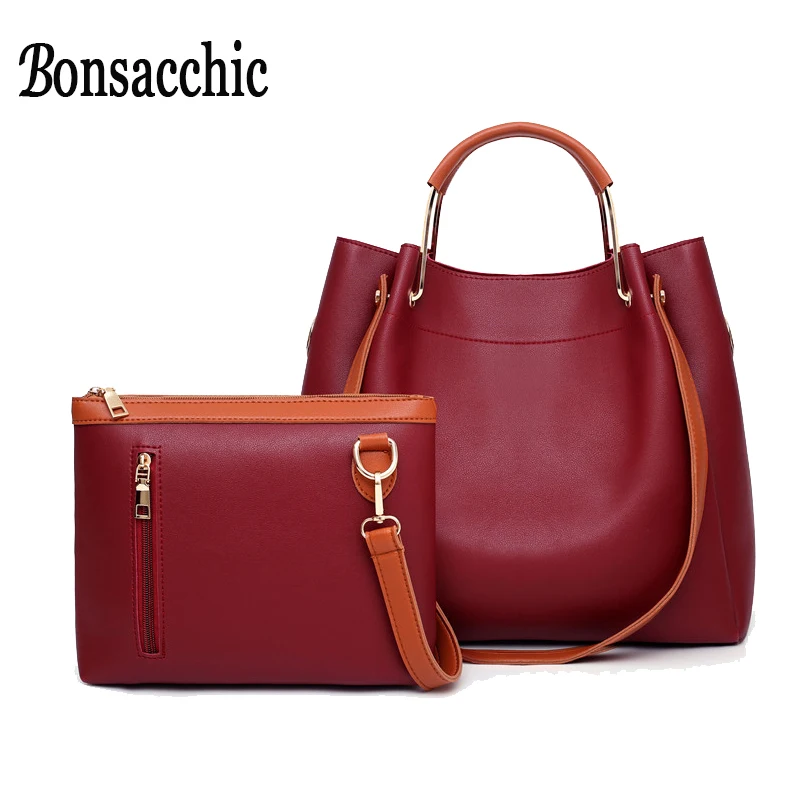Bonsacchic الأحمر دلو حقيبة المرأة حقائب حقيبة يد فاخرة حقائب النساء مصمم الكتف سياج محمول Sac فام