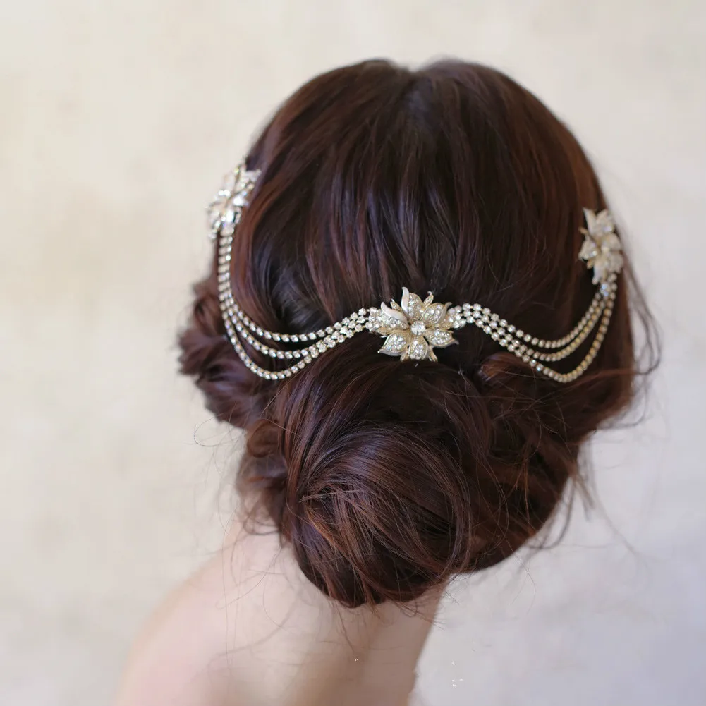 Le liin, свадебные Стразы, волнистая цепочка на голову, свадебный головной убор, бохо для волос, гребень, богемный головной убор, свадебные аксессуары для волос
