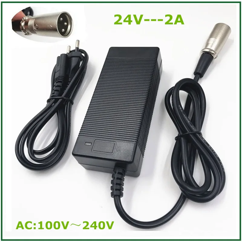 24V 2A Charger for 24V E-bike lead-acid battery for E-scooter Ebike  lead-acid battery XLR metal connector good qualigy