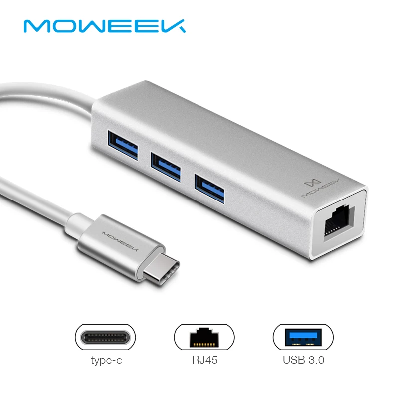 

Moweek USB 3.0 HUB Type c to Ethernet Network Adapter 1000 Mbps RJ45 usb-c with 3 usb 3.0 Ports usb splitter for MacBook Pro