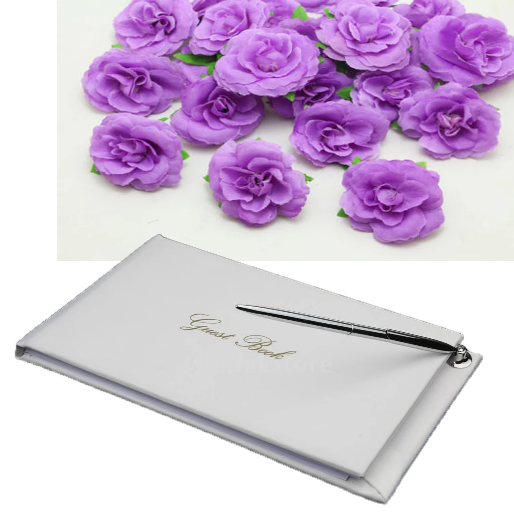 

Wedding Bridal Guest Book with Silver Pen White Satin Guestbook Elegant Engagement Ceremony Reception Decoration Party Favors