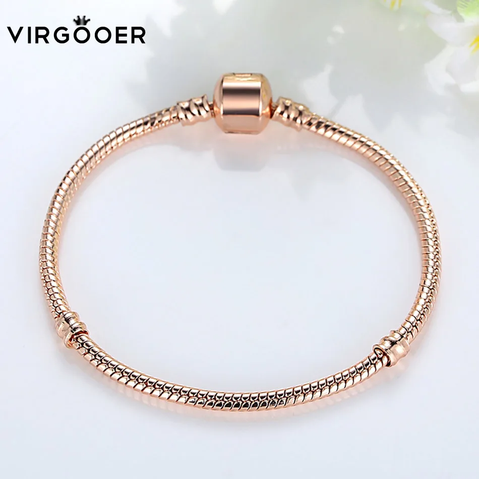 

Virgooer Fit Pan Bracelet beads Rose Gold Silver Charm Bracelet European Style Snake Chain Diy Fine Bracelets For Women