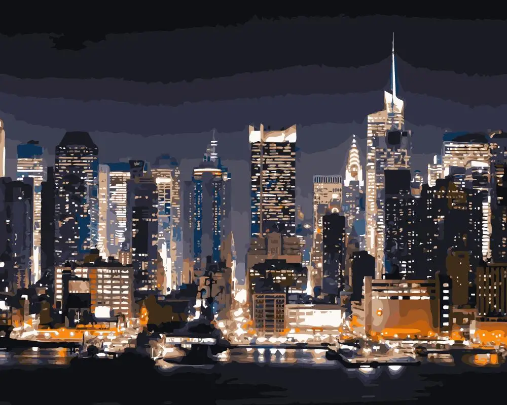 MaHuaf-j189 Manhattan New York City Night Paintings by numbers with acrylic paints for home decor 