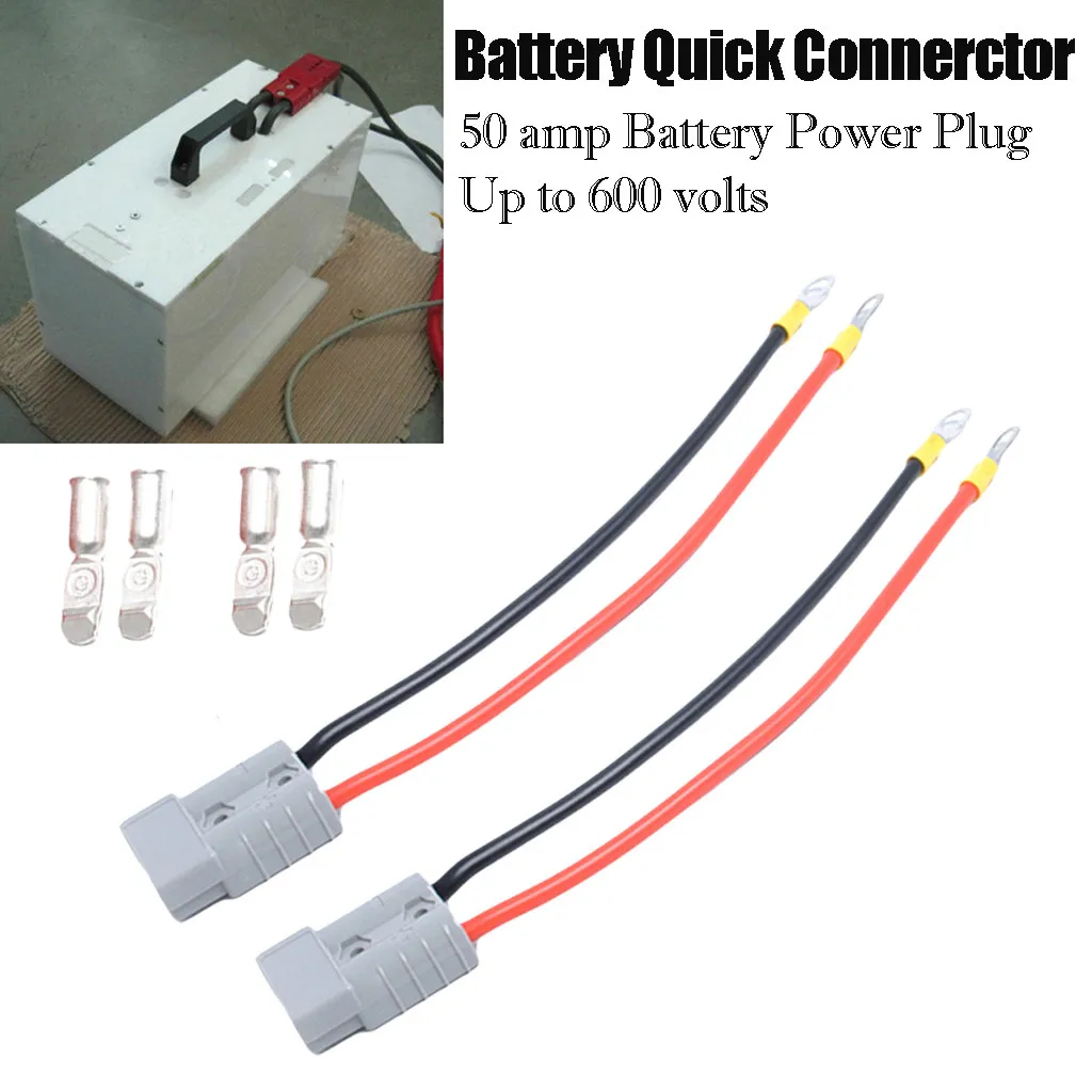 2X Батарея разъем 50A автомобильный прицеп Солнечный грузовик 9.8in 5 мм удлинительные шнуры до 600 вольт 4X медные контакты 2X красные провода 8Z