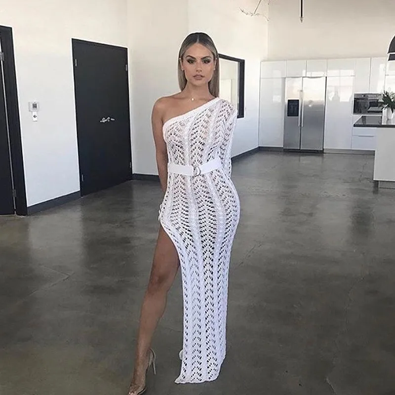 Длинное Вязаное Платье С Разрезом фото 6