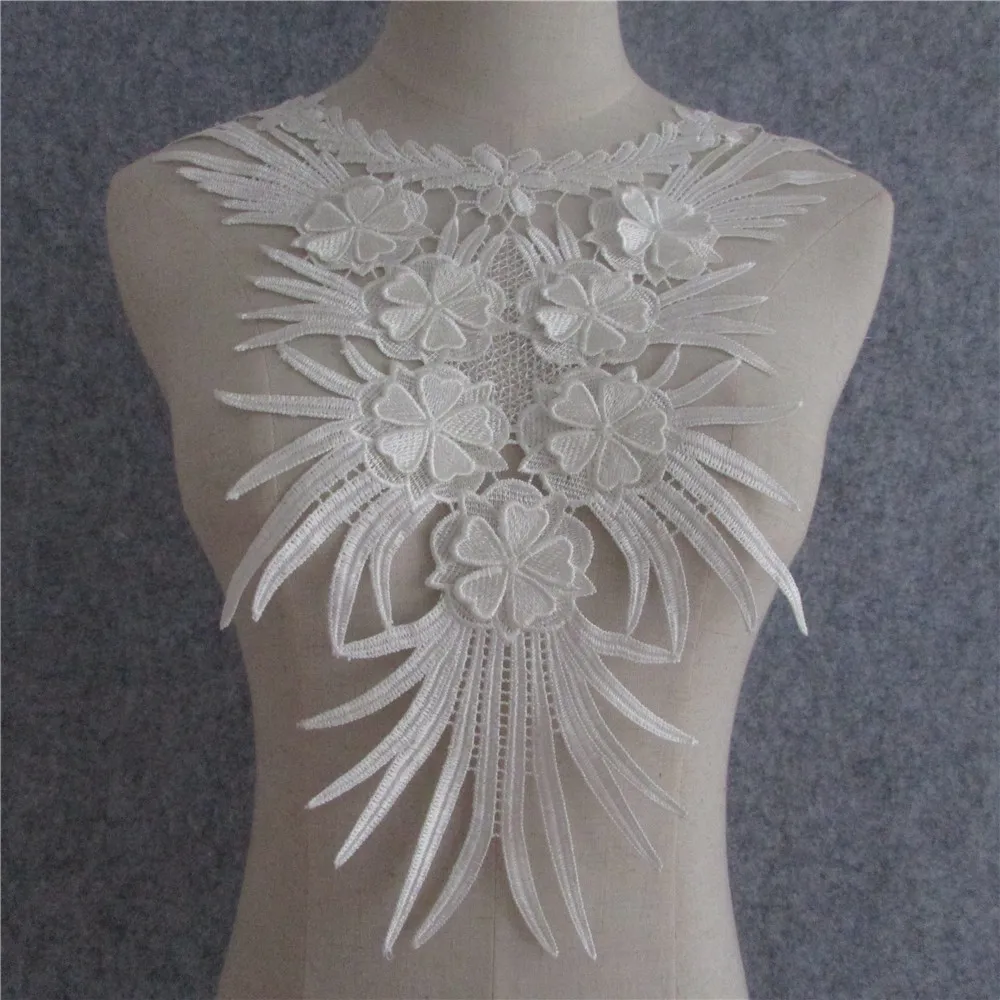 Hot sale white floral lace embroidery applique diy neckline lace sewing Hot sale white floral lace embroidery applique diy neckline lace sewing