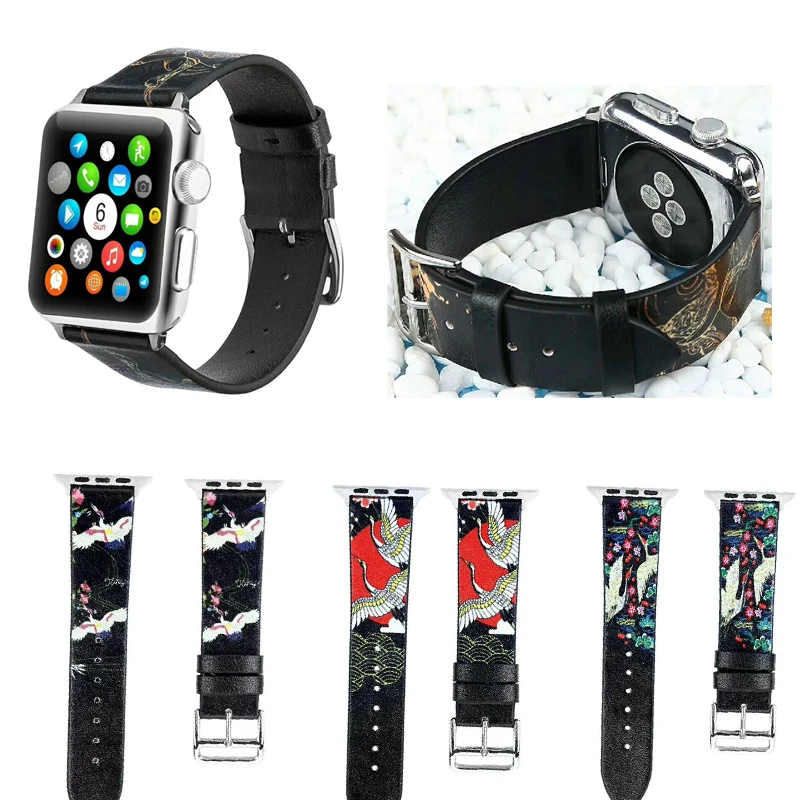 

new crane pattern bracelet For Apple Watch band leather 42MM 38mm for iWatch strap Series 4 40mm 44mm Buckle