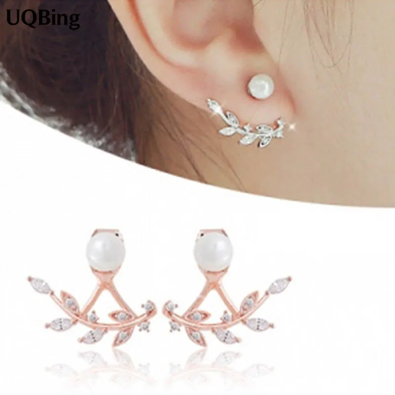 Новое поступление, жемчужные серьги-гвоздики, 925 пробы, серебряные серьги-гвоздики с кристаллами в виде листьев для женщин, ювелирные изделия,, Brincos