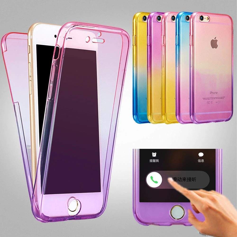 Funda protectora de silicona transparente para iPhone 6, 6s Plus, 5 5s,  color degradado, parte trasera + frontal transparente, tacto suave, cuerpo  completo|for iphone|silicone casecase plus - AliExpress