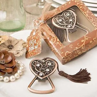 

Wedding giveaways for guest Restore ancient with crystal Heart-shaped bottle beer opener wedding party gift favors 100 pcs/lot