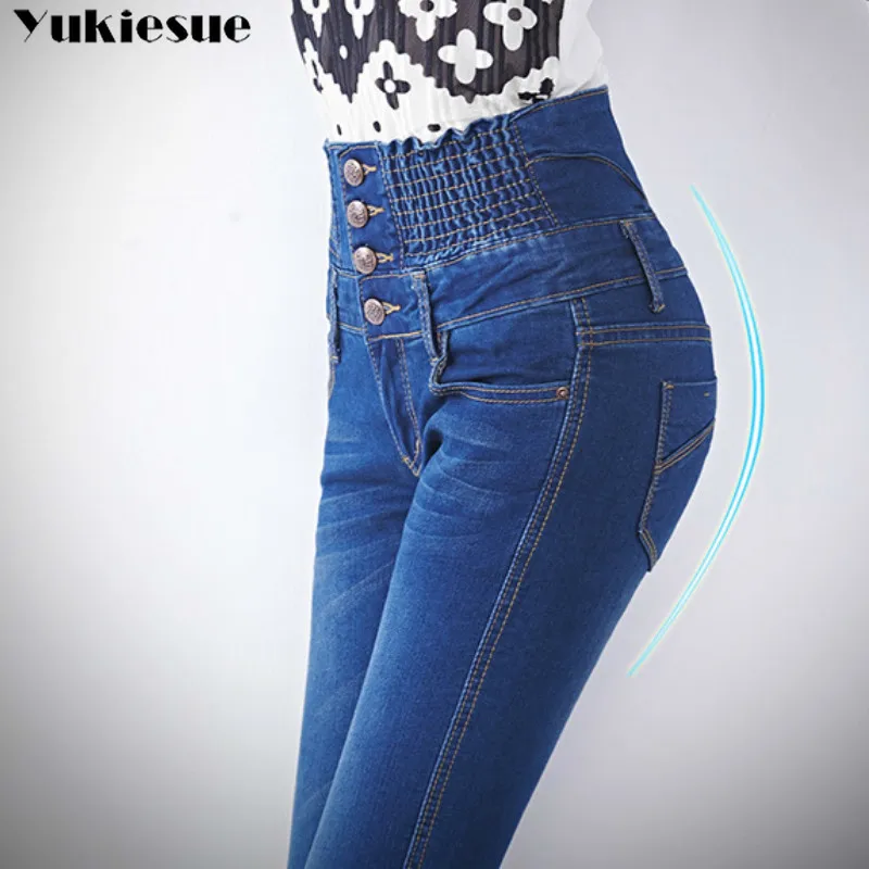 Mom Jeans Women With High Waist Women's Pants Winter Stretch Basic Skinny Jeans Woman 2018 Plus Size Denim Pants Femme Cotton