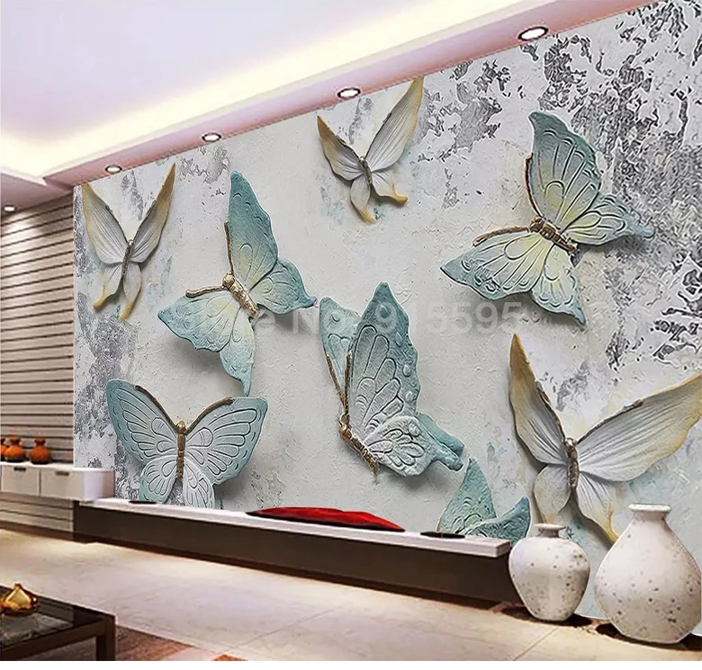 Пользовательские 3D обои фрески бабочка стереоскопический рельефный ТВ фон Настенная роспись обои для гостиной Papel де Parede