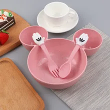 Бытовая пшеничная соломенная мультяшная детская столовые приборы милый Микки набор кухонная походная посуда наборы посуды