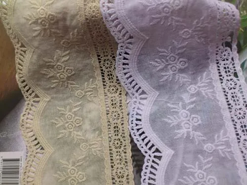 10.5cm wide-1yards/lot Craft Beige/White Flower Embroidered Lace Trim Cotton Ribbon Lovely Z902 | Дом и сад