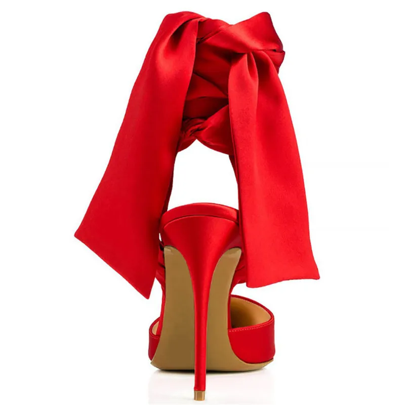 Модные женские туфли-лодочки; цвет красный, черный; Туфли на шнуровке с ремешком на щиколотке; женские пикантные туфли на тонком высоком каблуке с острым носком и шелковым закрытым носком