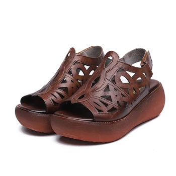 

SONDR platform sandals women shoes summer wedges retro ethnic genuine leathe womens shoe shallow open toe heels sapato feminino