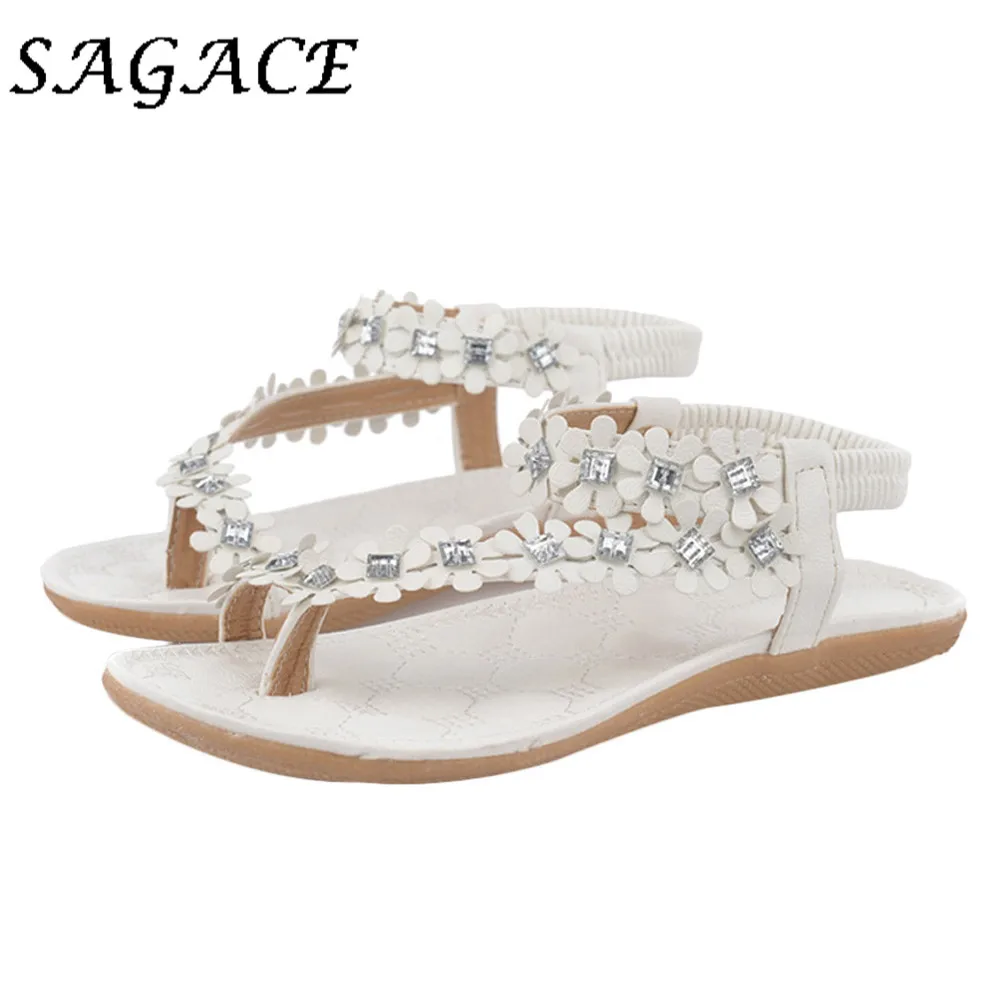 

SAGACE Shoes Women flat sandals soft Rhinestone shoes Floral rubber beach sandals 2019 summer ladies sandals women casual shoes
