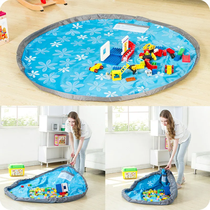 Kopen 150 cm Ronde Kids Speelgoed Opbergtas Draagbare Spelen Mat Lego Opslag Deken Voor Speelgoed Baby Spelen Floor Deken Mat reizen Picknick Mat