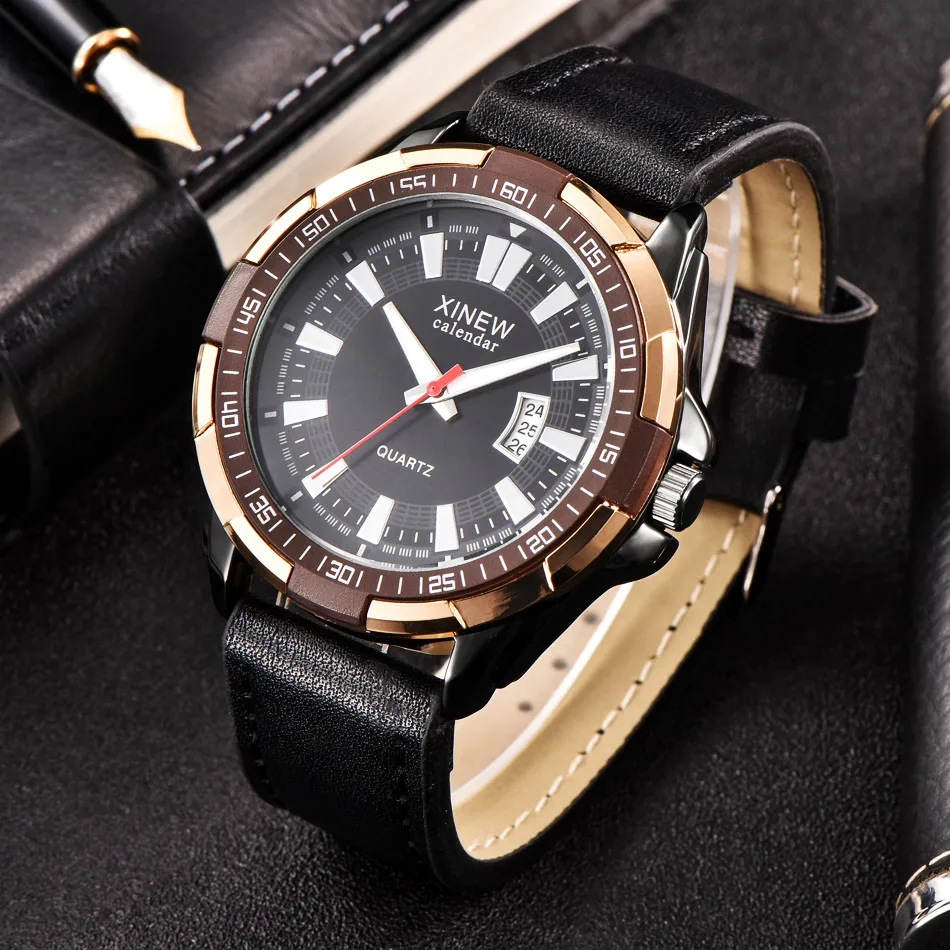 

Luxury casual men's watch waterproof sport swimming 5bar Complete Calendar alloy case 2019 hot sale leather band