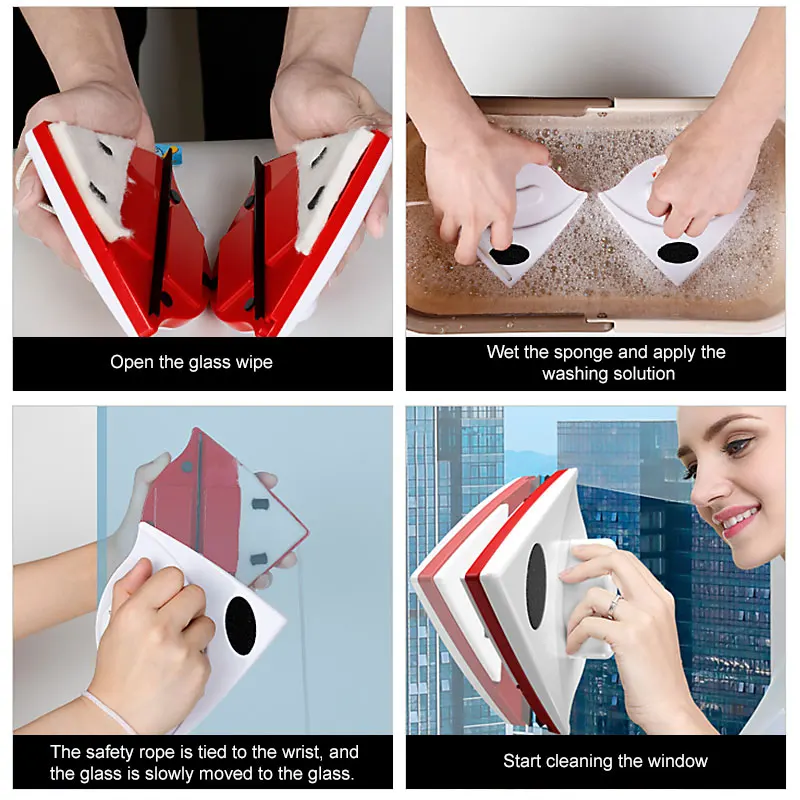 Magnetic Window Wiper Glass Cleaner Brush Tool Double Side Magnetic Brush Window Glass Brush for Washing Household Cleaning Tool