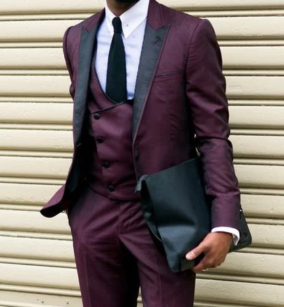 

Latest Coat Pant Designs Burgundy Formal Men Suit Casual Style Tuxedo 3 Pieces Wedding Suits Blazer 2018 Jacket Pants Vest 3Pcs