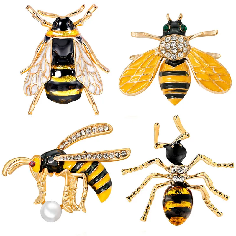 

Gold Bee Brooch Pin for Women Crystal Insect Ant Bumble Honey Bee Hijab Pins for Lady Men Kids Girls Wasp Enamel Brooches Gifts
