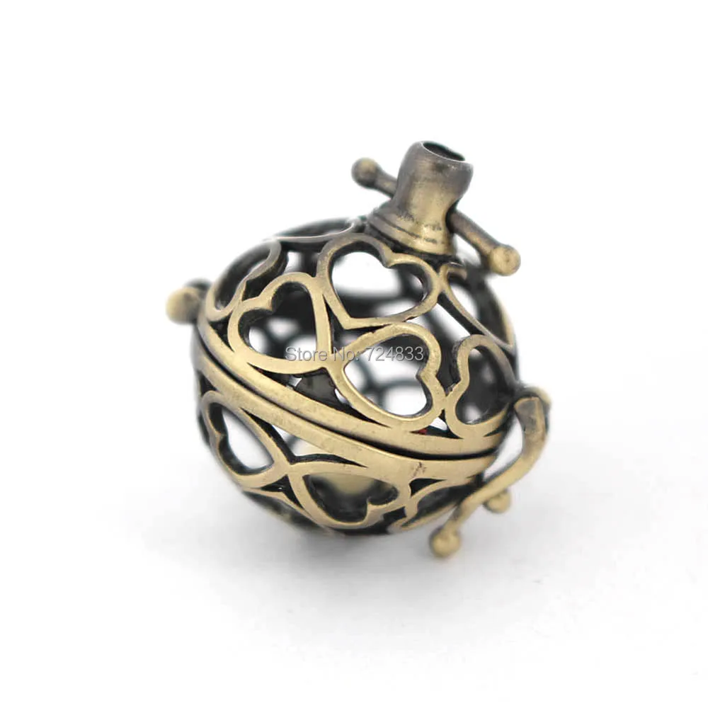 27x21mm Vintage Filigree Heart Hollow Cage Round Ball Locket Pendants For DIY Essential Oil Diffuser Perfume Chime Making | Украшения и