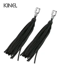 Kinel Vintage bijoux en cuir noir frangé boucles d'oreilles pour femmes couleur pistolet noir 2016 mode fête longue boucle d'oreille accessoires