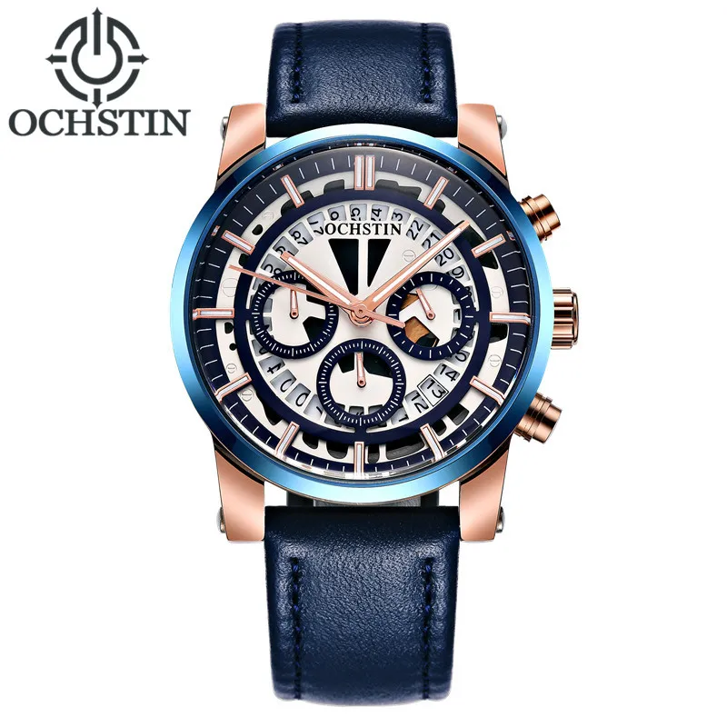 

Men Quartz Watches Men's Top Brand Luxury Leather Business Watch OCHSTIN Male Sport Chronograph Watches Men Clock montre homme