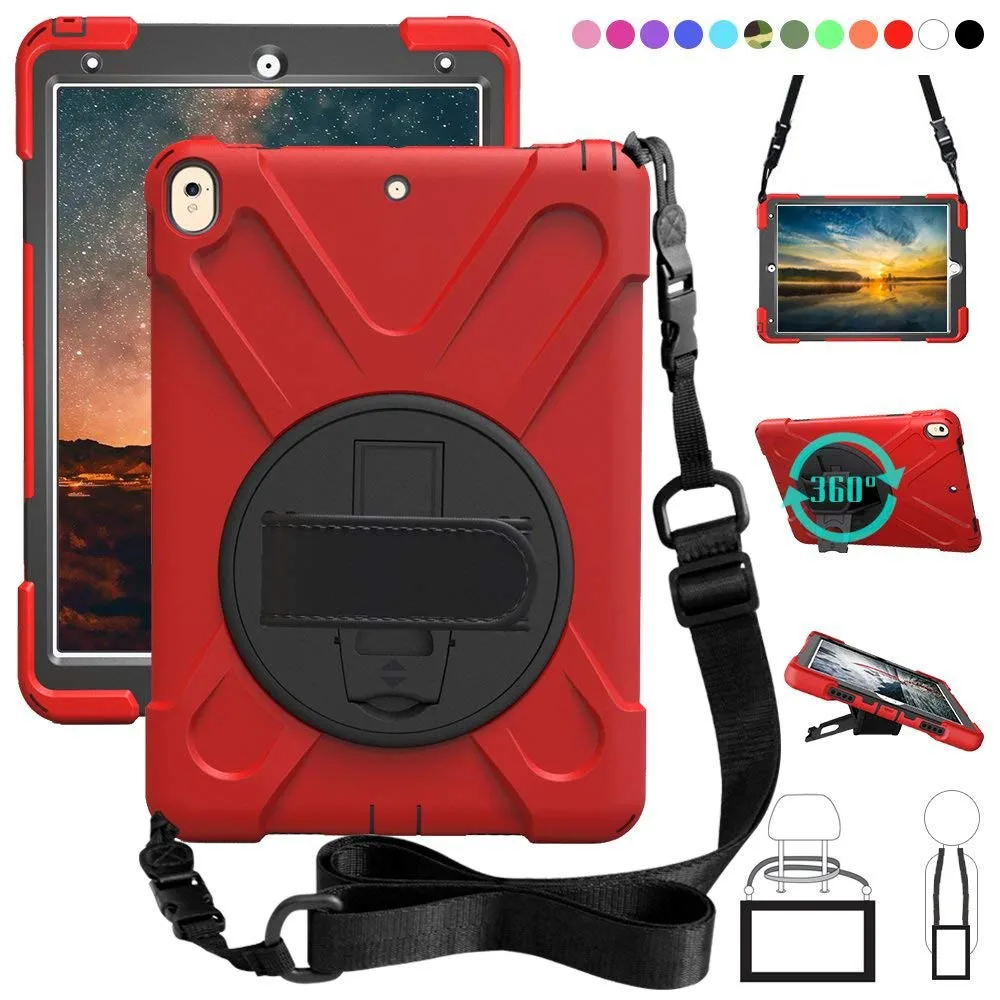 Kids Shockproof Case for iPad Air 3 Pro 10.5 Coque Three Layer Shockproof Rugged Case 360 Degree Hand Shoulder Strap Cover - Цвет: red