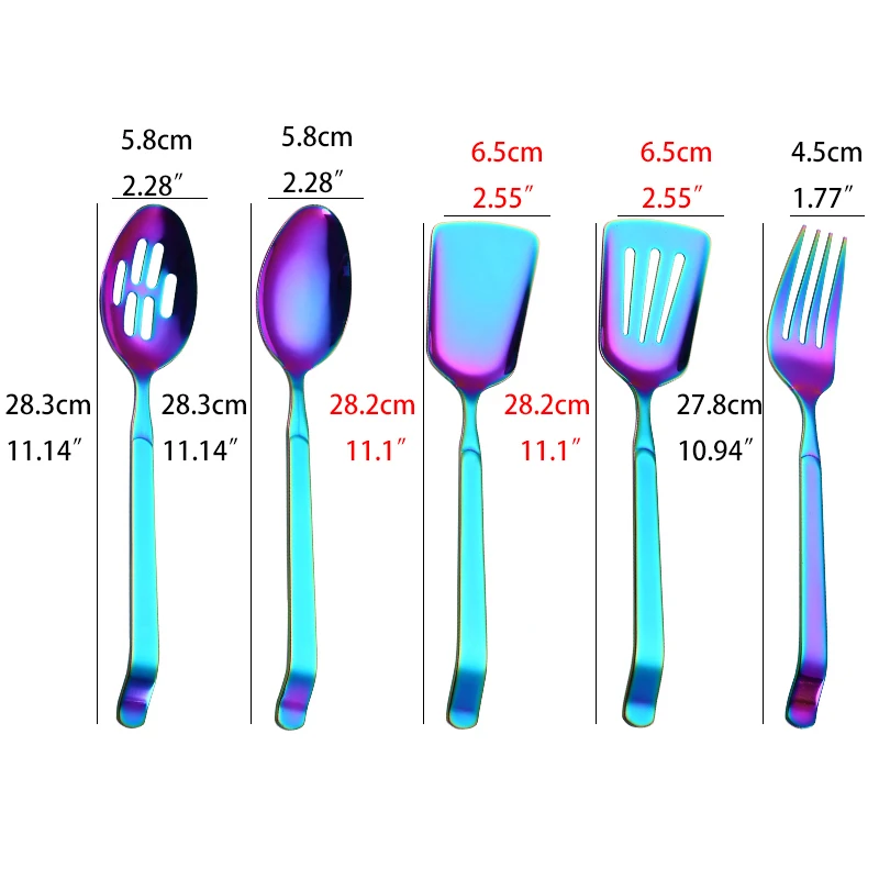 Rainbow Kitchenware set Stainless Steel Cookware Public Buffet Spoon Restaurant Cook Gadget Serving Spoons Fork Turner Colander Rainbow Kitchenware set Stainless Steel Cookware Public Buffet Spoon Restaurant Cook Gadget Serving Spoons Fork Turner Colander