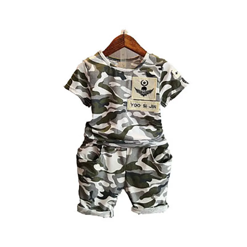 Детский Камуфляжный военный фанат, комплект детской одежды детская футболка с коротким рукавом+ шорты, костюмы Одежда для маленьких мальчиков и девочек