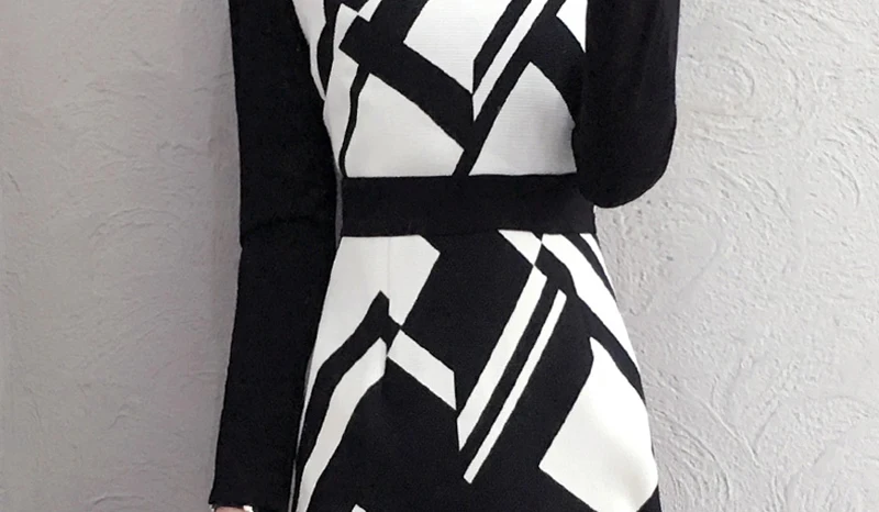 Top Noble Fashion Summer Dresses Geometric Pattern V Neck Pencil Wrap Dresses Casual Office Body-con Long Sleeve Short Dresses Z462 5
