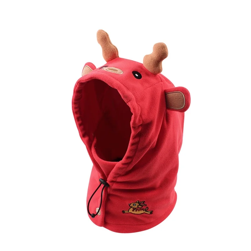 Cartoon Warm Baby Hat Autumn Winter Kids Scarf Hat Adjustable Fleece Boys Girls Beanie Children Hood Hat Boys Clothing 1-6Y (47)