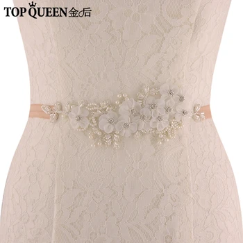 

TOPQUEEN Wedding Belts for Women White Wedding Sash Women's Elastic Belt Bridal Pearls Flower Sash Wedding Sash SJD-S355