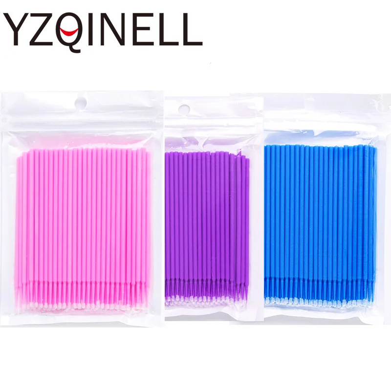 

YZQINELL 300pcs/Lot Disposable Micro Brushes for Eyelash Extensions Eye Lash Glue Cleaning Brush Swab Eyelash Extension Tools