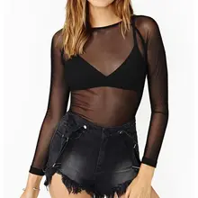 ¡Novedad de 2018! camisetas negras sexis de manga larga de primavera y verano para mujer, camisetas de discoteca punk transparentes para la playa