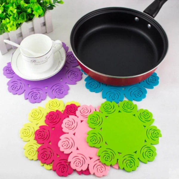 

PVC Anti -slip Table Mat Heat Pad Insulated Pot Mat Kitchen Placemat Rose Cup Mat Insulation Mats
