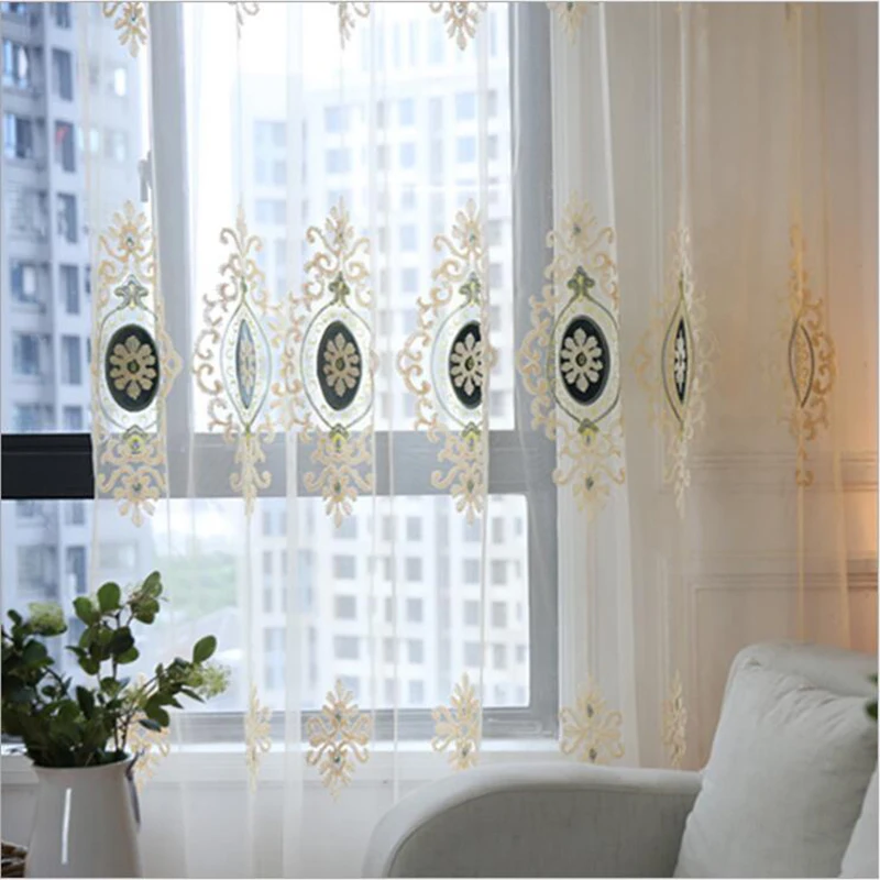 Europea Jacquard bordado Cortinas Chenille terciopelo Voile Villa boda Hotel dormitorio salón Cortinas JS04C