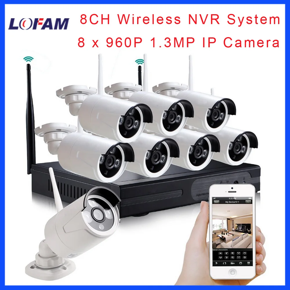 LOFAM домашняя HD 8CH CCTV система Беспроводная 960P NVR 8 шт. 1.3MP ИК наружная P2P Wifi IP камера