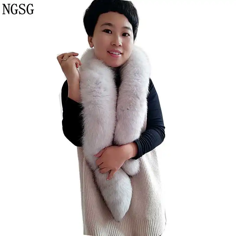 

150cm Genuine Real Fox Fur Scarf Women Luxury Plush Fox Tail Fur Fox Scarves Designer Long Thick Natural Fur Scarf Shawl Custom