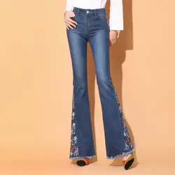 Высокая растянуть Для женщин джинсы повседневные Тощий flare Штаны высокое качество джинсовые брюки женские 8N42