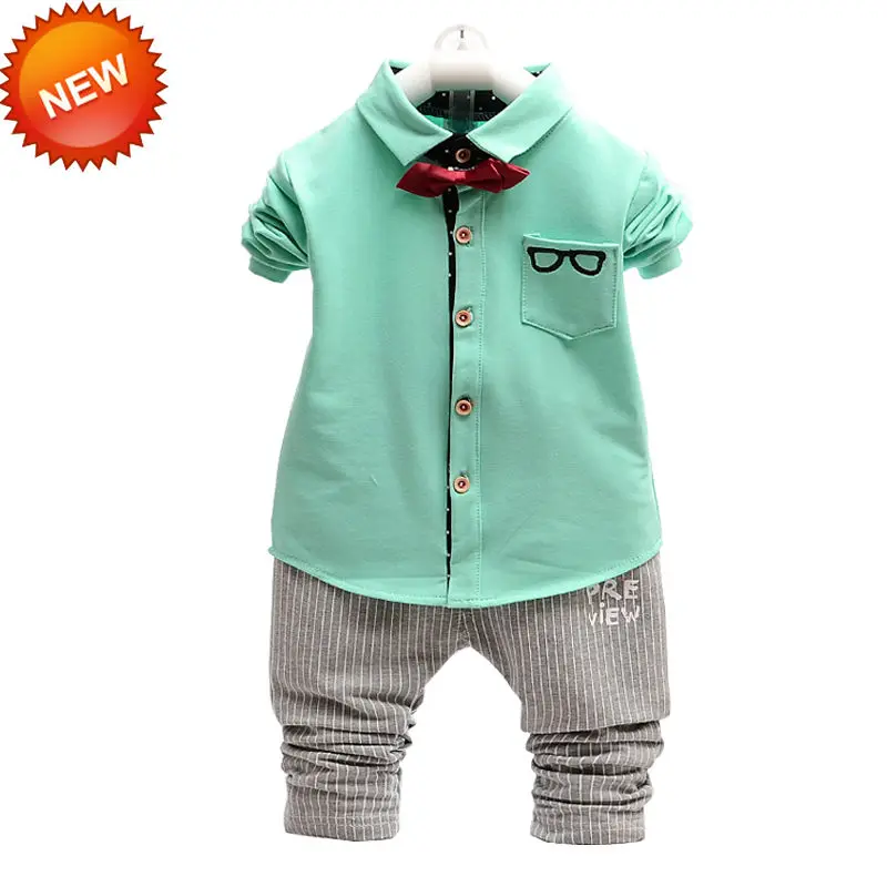 

Top Rate Spring Baby Boy Clothes Set Green/Red/Yellow Color Jacket+Black Pant 2pcs/set Toddler Boy Clothes Tie Accessories