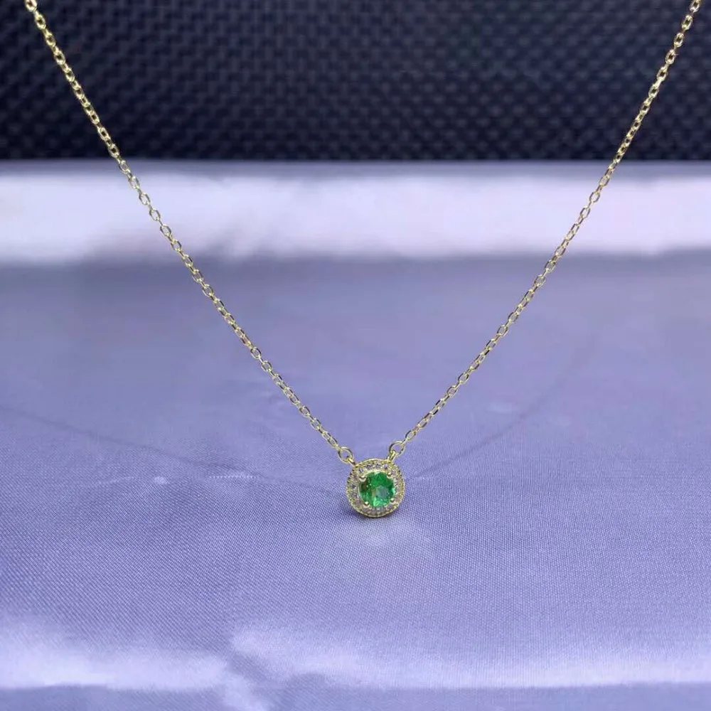 Sterling Silver 925 Genuine Natural Blue Violet Tanzanite and Tsavorite Pendant