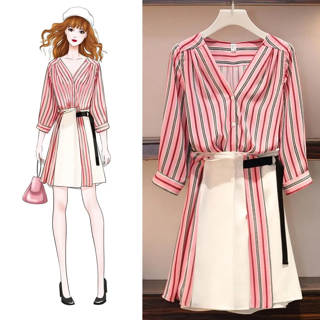 

New Fashion 2 Piece Set Women 2019 Summer Striped Tops +Casual Skirt Sets Women V-neck Casual Skirts Suits Two Piece Suits S-XL