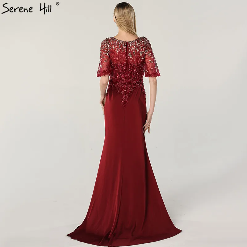 Цвет красного вина Половина рукава новые модные вечерние платья 2019 бисер жемчуг невесты тост платья для женщин элегантное вечернее платье