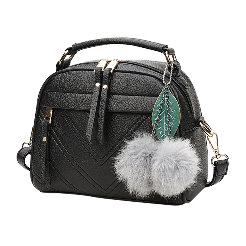 Женская кожаная сумка, женская сумка через плечо, роскошная дизайнерская сумка через плечо, Сумка с меховым помпоном, Большая вместительная сумка
