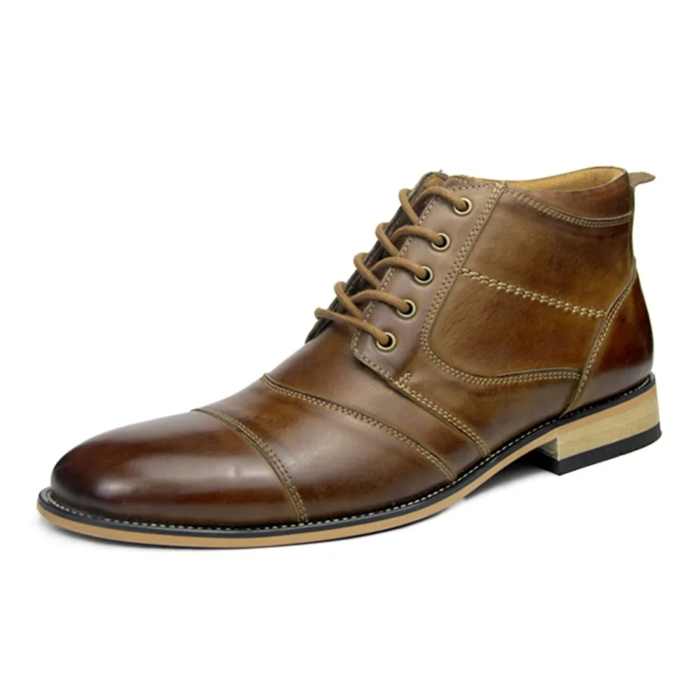 Dedo Tobillo Botas Corto Occidental Diseño Los Cuero Vestido Hombre Del Marrón brown Black Genuino Básicas Encaje Otto Hombres Zapatos Moda Pie Redondo De Vaca TAF8qzw